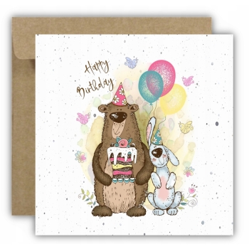 Kartka okolicznościowa na urodziny URODZINOWA Happy Birthday tort miś