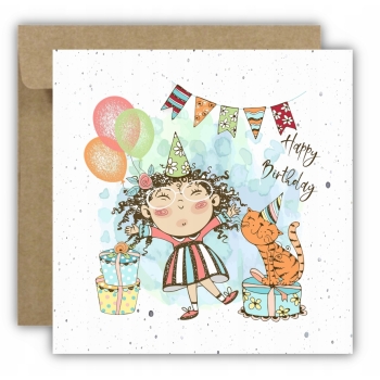 Kartka okolicznościowa na urodziny URODZINOWA Happy Birthday tort czapeczka