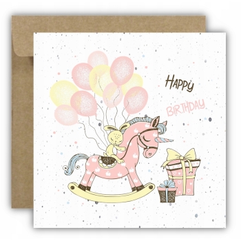 Kartka okolicznościowa na urodziny URODZINOWA Birthday konik na biegunach