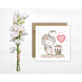 Kartka okolicznościowa na urodziny URODZINOWA Happy Birthday tort serce