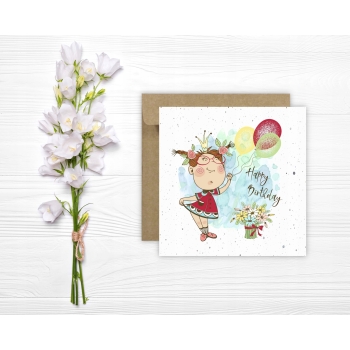 Kartka okolicznościowa na urodziny URODZINOWA Happy Birthday kwiaty korona