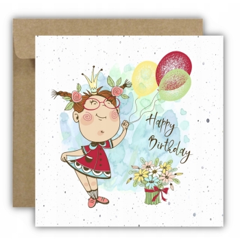 Kartka okolicznościowa na urodziny URODZINOWA Happy Birthday kwiaty korona