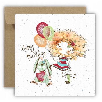 Kartka okolicznościowa na urodziny URODZINOWA Happy Birthday królik serce