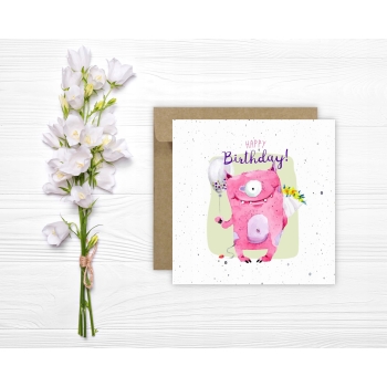 Kartka okolicznościowa na urodziny URODZINOWA Happy Birthday potworek