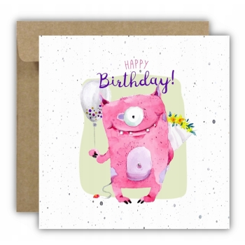 Kartka okolicznościowa na urodziny URODZINOWA Happy Birthday potworek