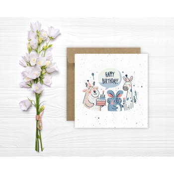 Kartka okolicznościowa na urodziny URODZINOWA Happy Birthday zwierzątka