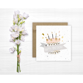 Kartka okolicznościowa na urodziny URODZINOWA Happy Birthday torcik napis
