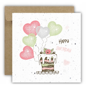 Kartka okolicznościowa na urodziny URODZINOWA Happy Birthday baloniki serca
