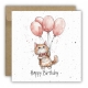 Kartka okolicznościowa na urodziny URODZINOWA Happy Birthday kotek balony