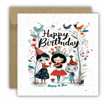 Kartka okolicznościowa na urodziny URODZINOWA Happy Birthday ptaszki