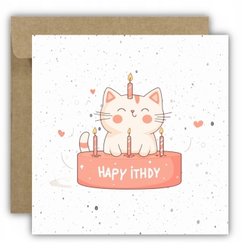 Kartka okolicznościowa na urodziny URODZINOWA Happy Birthday kotek z tortem