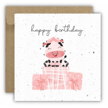 Kartka okolicznościowa na urodziny URODZINOWA Happy Birthday krówka prezent