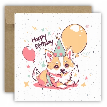 Kartka okolicznościowa na urodziny URODZINOWA Happy Birthday piesek balonik