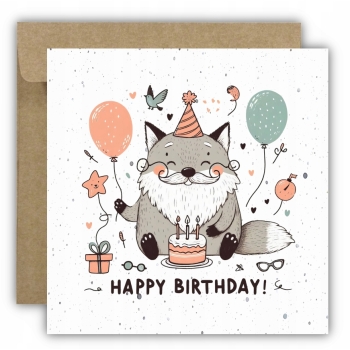 Kartka okolicznościowa na urodziny URODZINOWA Happy Birthday kotek broda