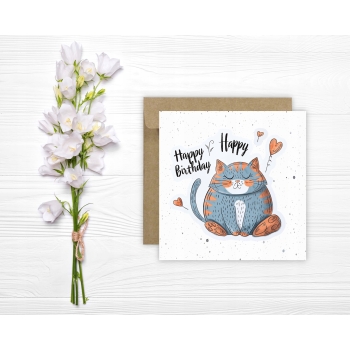 Kartka okolicznościowa na urodziny URODZINOWA Happy Birthday wielki kot