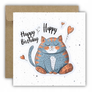 Kartka okolicznościowa na urodziny URODZINOWA Happy Birthday wielki kot