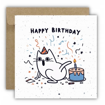 Kartka okolicznościowa na urodziny URODZINOWA Happy Birthday kotek torcik