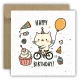 Kartka okolicznościowa na urodziny URODZINOWA Happy Birthday kotek rower