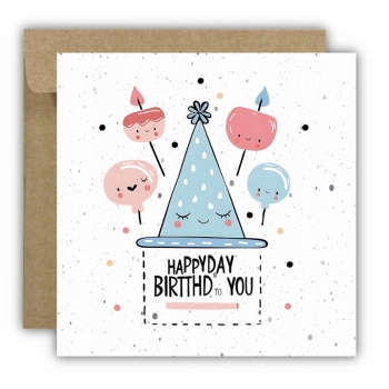 Kartka okolicznościowa na urodziny URODZINOWA Happy Birthday czapeczki