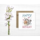 Kartka okolicznościowa na urodziny URODZINOWA Happy Birthday kot i babeczka