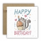 Kartka okolicznościowa na urodziny URODZINOWA Happy Birthday kot i babeczka