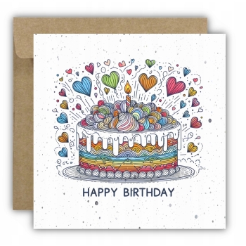 Kartka okolicznościowa na urodziny URODZINOWA Happy Birthday tort i serca