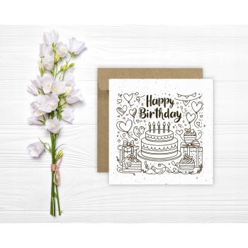 Kartka okolicznościowa na urodziny URODZINOWA Happy Birthday tort retro