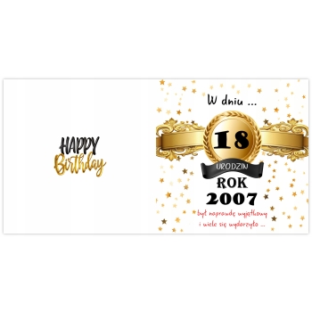 Kartka rocznikowa na 18 urodziny rocznik 2007 Prezent + KOPERTA ZŁOTA