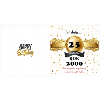 Kartka dla urodzonych w 2000 r na 25 urodziny Prezent PAMIĄTKA +KOPERTA