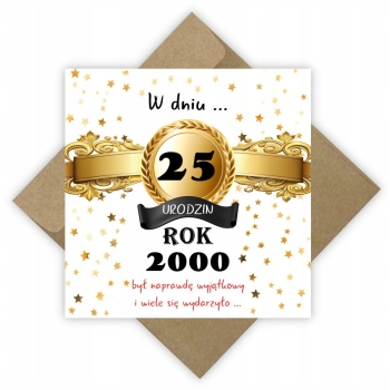 Kartka rocznikowa na 25 urodziny Rocznik 2000 Prezent PAMIĄTKA +KOPERTA EKO