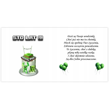 KARTKA NA URODZINY MINECRAFT PIKSELE DLA DZIECI PAMIĄTKA + EKO KOPERTA