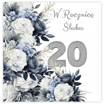 KARTKA NA 20 ROCZNICĘ ŚLUBU PORCELANOWE GODY ROCZNICA ŚLUBU KOPERTA BIAŁA