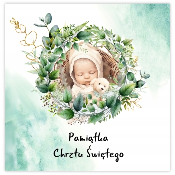PAMIĄTKA NA CHRZEST ŚWIETY CHRZCINY kartka z życzeniami wianek + KOPERTA