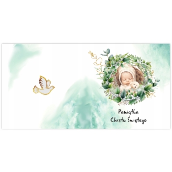 PAMIĄTKA NA CHRZEST ŚWIETY CHRZCINY kartka z życzeniami wianek + KOPERTA