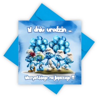 KARTKA NA URODZINY SMERFY PAPA SMERF DLA DZIECI PAMIĄTKA +KOPERTA NIEBIESKA