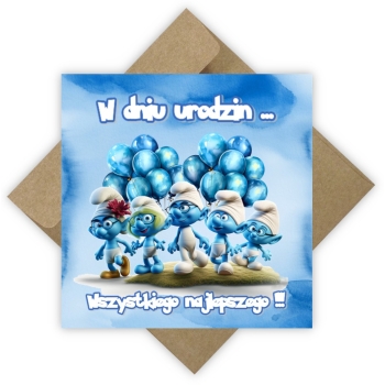 KARTKA NA URODZINY SMERFY PAPA SMERF DLA DZIECI PAMIĄTKA + KOPERTA EKO