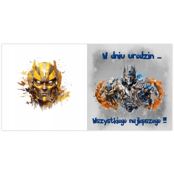 KARTKA NA URODZINY TRANSFORMERS DLA DZIECI PAMIĄTKA + KOPERTA SREBRNA