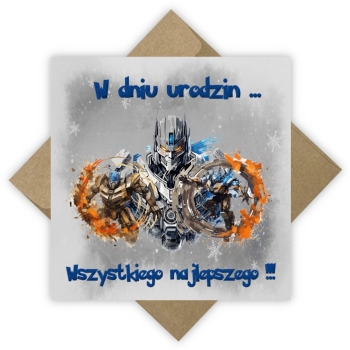 KARTKA NA URODZINY TRANSFORMERS DLA DZIECI PAMIĄTKA + KOPERTA EKO