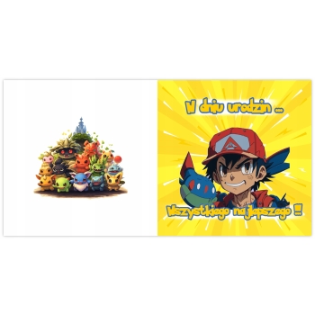 KARTKA NA URODZINY POKEMON PIKACHU ASH DLA DZIECI PAMIĄTKA + KOPERTA