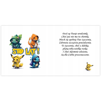 KARTKA NA URODZINY POKEMON PIKACHU ASH DLA DZIECI PAMIĄTKA + KOPERTA