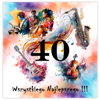 KARTKA NA 40 URODZINY MUZYKA INSTRUMENT JAZZ GITARA SAKSOFON + KOPERTA
