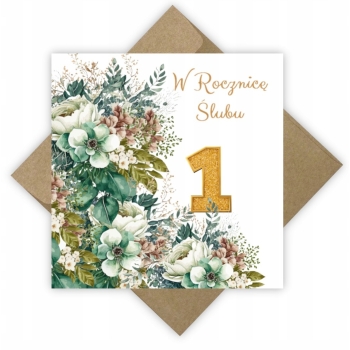 KARTKA NA 1 ROCZNICĘ ŚLUBU PAPIEROWE GODY ROCZNICA ŚLUBU KOPERTA EKO
