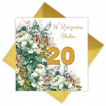 KARTKA NA 20 ROCZNICĘ ŚLUBU PORCELANOWE GODY ROCZNICA ŚLUBU KOPERTA ZŁOTA