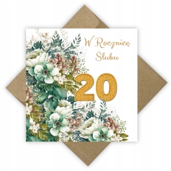 KARTKA NA 20 ROCZNICĘ ŚLUBU PORCELANOWE GODY ROCZNICA ŚLUBU KOPERTA EKO