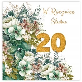 KARTKA NA 20 ROCZNICĘ ŚLUBU PORCELANOWE GODY ROCZNICA ŚLUBU KOPERTA BIAŁA
