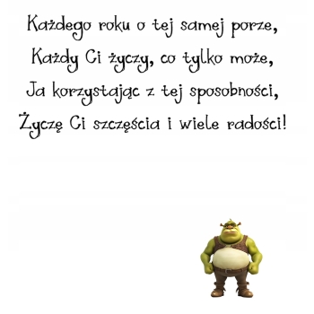 Kartka na urodziny urodzinowa dla dzieci Shrek prezent kwiaty Z ŻYCZENIAMI
