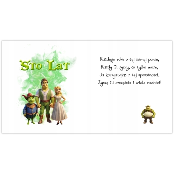 Kartka na urodziny urodzinowa dla dzieci Shrek Fiona kwiaty Z ŻYCZENIAMI