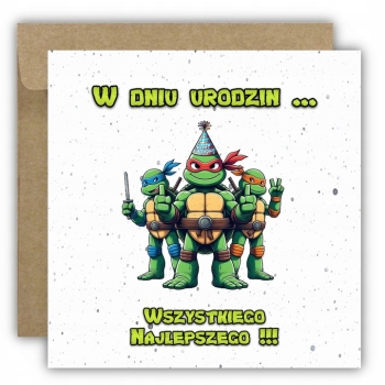 Kartka na urodziny dla dzieci Wojownicze Żółwie Ninja Z ŻYCZENIAMI