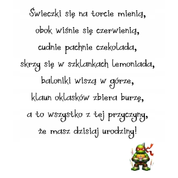 Kartka na urodziny dla dzieci Wojownicze Żółwie Ninja Z ŻYCZENIAMI