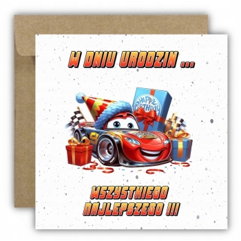Kartka na urodziny dla dzieci cars auta Zygzak McQueen Z ŻYCZENIAMI